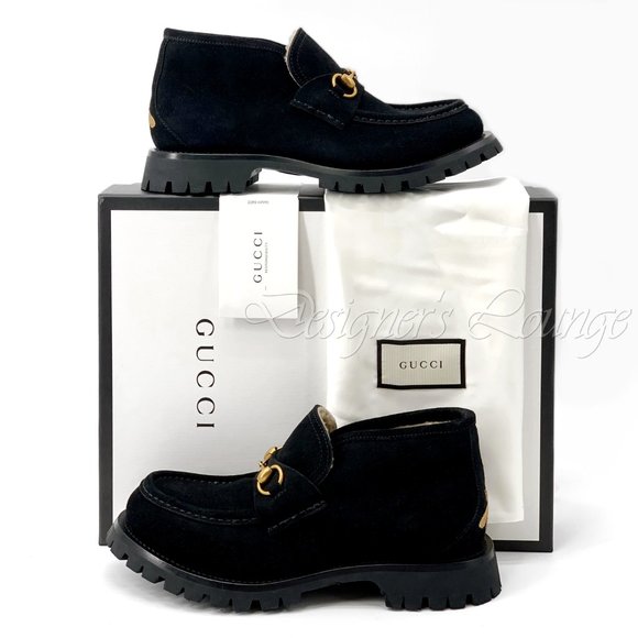 ⚡️SOLD! NEW GUCCI Horsebit Black Suede Shearling Bee Loafer Ankle Boot 8G/US 8.5 - Picture 10 of 10